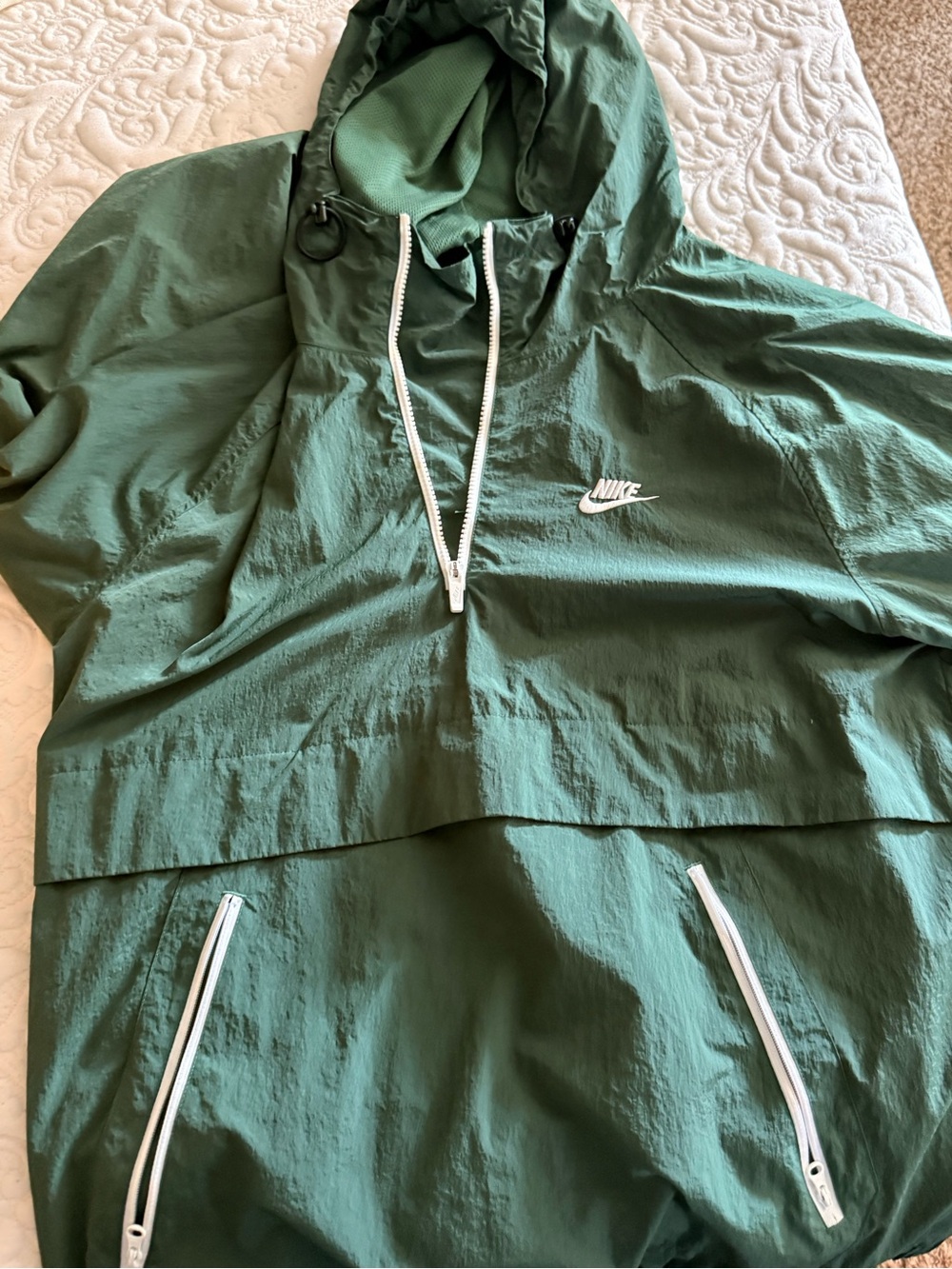 Nike Green Hooded Windbreaker with White Accents